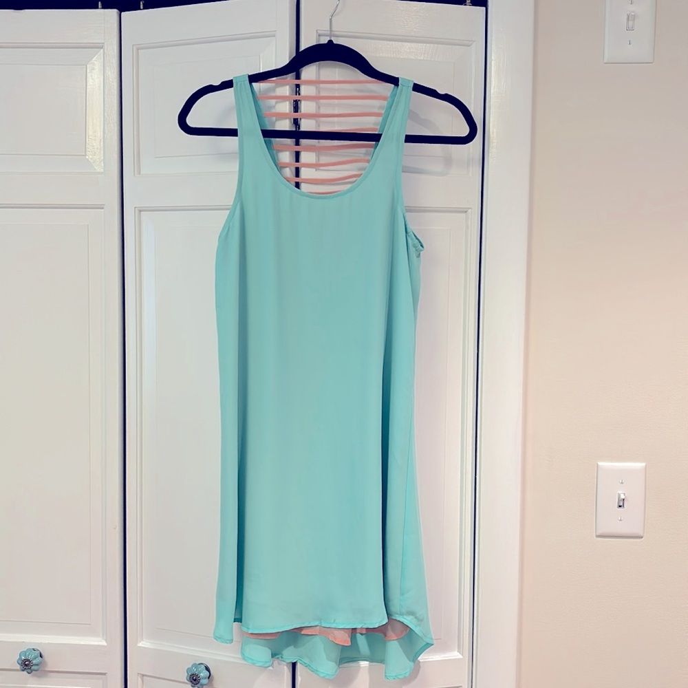 Open back slip dress- teal and peach